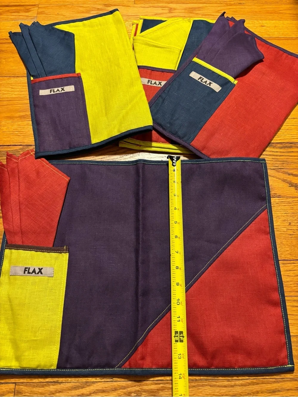 Flax Colorblock Linen Placemats\Napkin set NEW